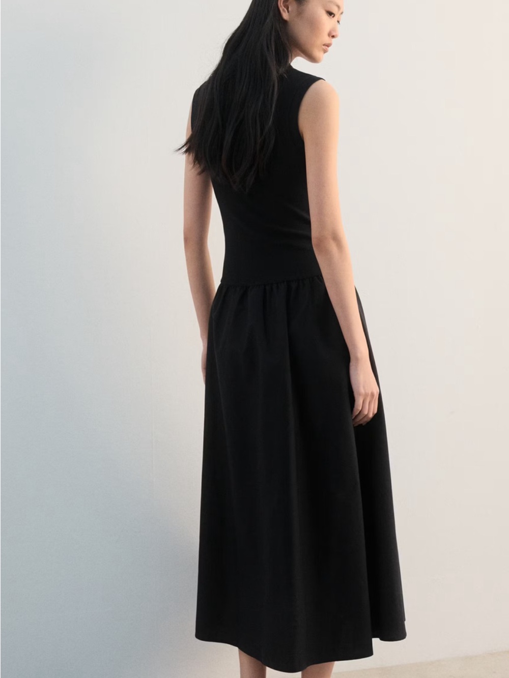 MANGO Polo Collar Mixed Maxi Dress Womens Black Sleeveless A Line NWT - Picture 8 of 8